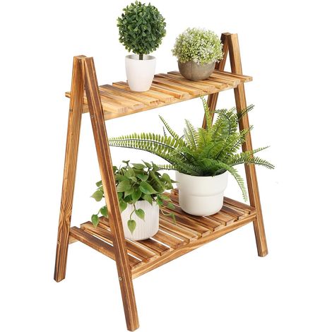 Support pour Plantes, étagère en Bois à 2 Niveaux pour Plantes, Organisateur De Pots De Fleurs, Présentoir Multifonctionnel pour Cour, Terrasse, Jardin, Balcon (1/5)