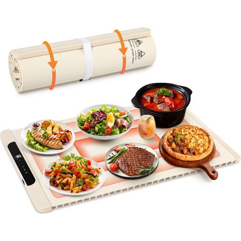 Randaco Vassoio elettrico riscaldante Tappetino riscaldante per buffet, scaldavivande portatile arrotolabile in silicone -240W - 65 x 38 cm Perfetto per feste, catering, buffet - Bianco (1/3)