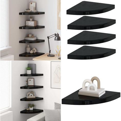 Étagères d'angle flottantes 4 pcs noir brillant 35x35x3,8cm MDF - Etagere Murale - Étagère Flottante - Rangement Mural - Décoration Murale - Meuble Angle - Home & Living (1/5)