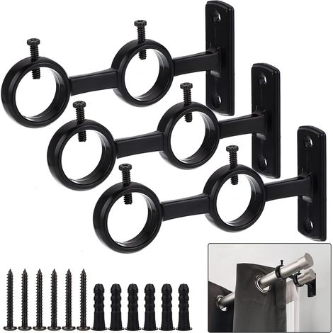 Lot de 3 supports de tringle à rideaux en aluminium pour 1 tringle  Fixation murale double tringle à rideaux Noir