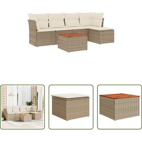 vidaXL Canapé en résine - Salon de jardin avec coussins 6 pcs beige résine tressée (1/5)