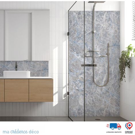 Panneau de douche : Marbre Alberica - Couleur Bleu clair - Alu composite - 90 - 245 (1/3)