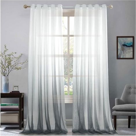Voilage - KYAMRC - Gris/Blanc 140x224 cm - Tissu naturel - Transparent - Moderne (1/4)