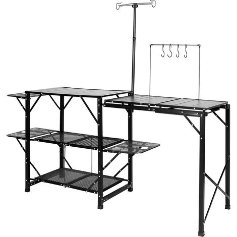 Table de camping pliable portable aluminium avec sac, 3 tables latérales, 2 étagères et évier amovible pour pique-niques et (1/5)