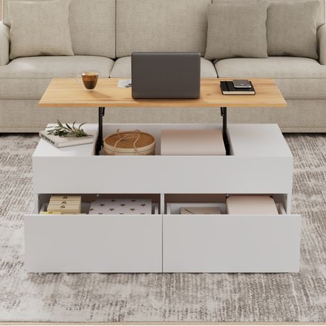 Mesa salón elevable con doble almacenaje acabado blanco OKMYHOME (1/5)