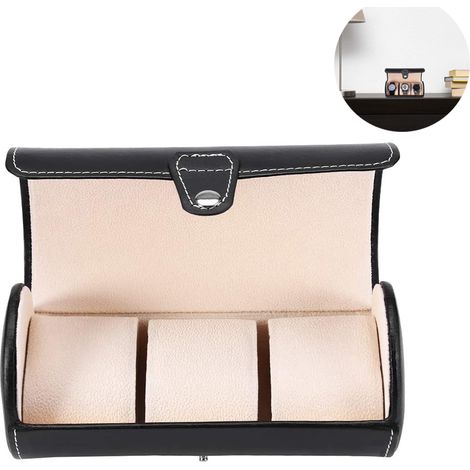 Boîte de rangement pour montres homme, étui de voyage portable pour 3 montres avec compartiments en velours pour montres de grande taille. (1/5)