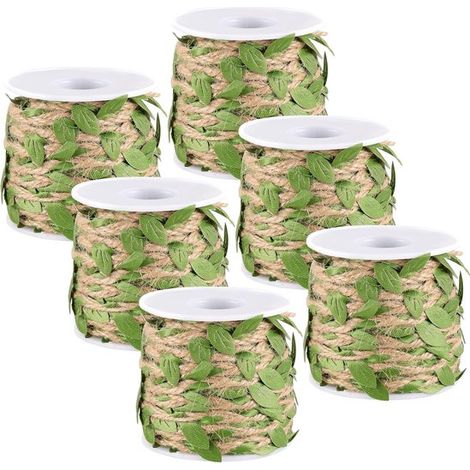6 rotoli di corda di iuta naturale da 10 metri con foglie decorative artificiali (1/5)