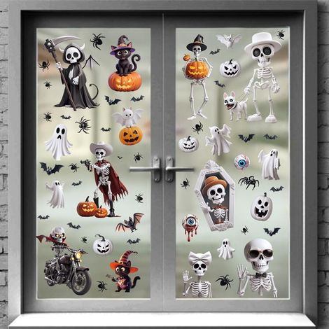 Halloween-Fensteraufkleber, selbstklebende PVC-Aufkleber, niedliche und gruselige Motive, für Glasfenster (1/4)