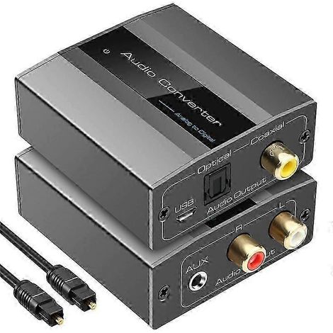 Convertisseur audio analogique-numérique RCA vers optique avec câble optique, sortie audio numérique Toslink et coaxiale (1/5)