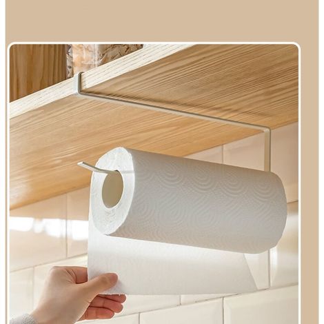 Support de rangement suspendu pour armoire, porte-serviettes en papier, blanc, acier, adapté à la cuisine, à la salle de bain et à la chambre à coucher (1/4)