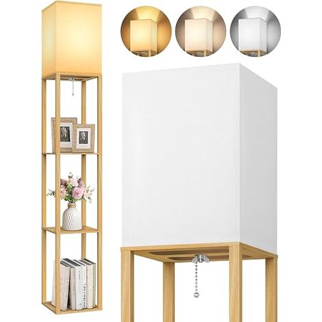 Floor Lamp on Living Room, Wood with Shelves (1/5)