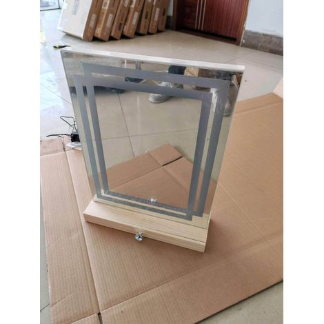 Makeup Mirror with 3-Color Lighting & Wooden Storage Box