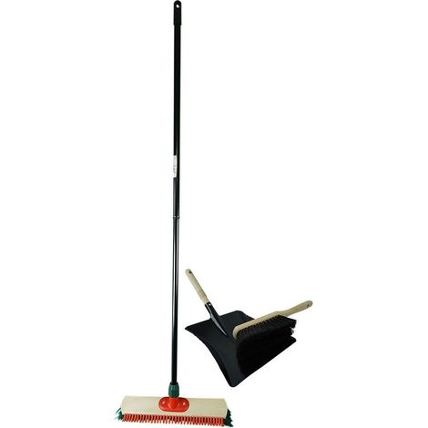 Balai de rue haut et bas avec manche télescopique, barre de raclage, pelle et balayette (1, balai de rue + pelle, noir)