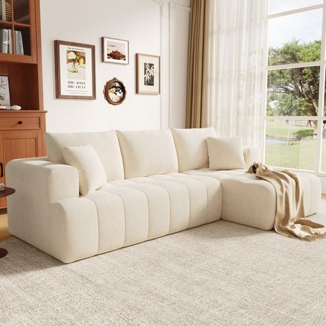 Canapé d'Angle Modulaire en L - Design Cloud sans Montage - Confort Moelleux - Salon Appartement - 244,5x136x79cm Chenille Beige (1/5)