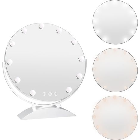 Aqrau Miroir de Maquillage hollywoodien avec lumières 11 Ampoules LED, 50CM Lighted Makeup Mirror, Réglable, Écran Tactile, Rotation à 360 degrés, Miroir de Table Cadre Blanc (1/5)