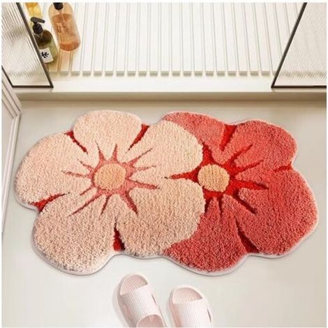 Tapis de bain Crezuo, joli tapis de salle de bain à motifs floraux, épais, doux, absorbant, à séchage rapide et antidérapant.-Chrom (1/4)