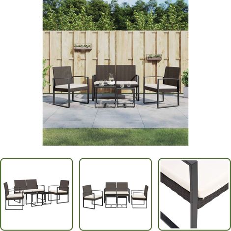 Gartenstuhl - 5-tlg. Garten-Essgruppe mit Kissen Braun PP-Rattan (1/5)