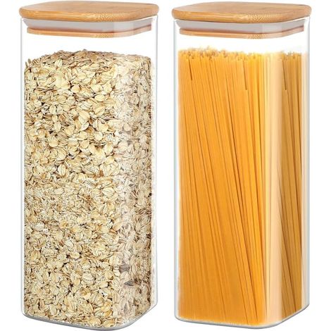 Boîtes de conservation en verre transparent avec couvercles pour spaghetti, flocons d'avoine, céréales, riz, noix, farine, 25 cm de hauteur (1/2)