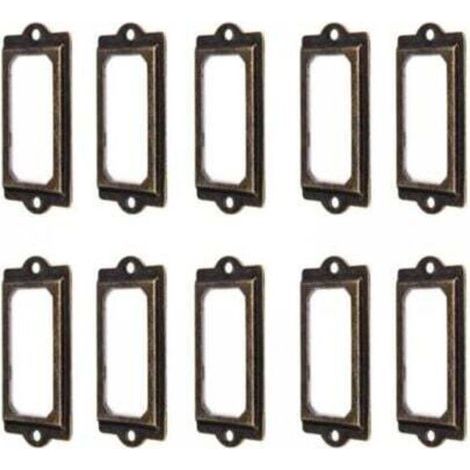 50 Vintage Bronze Metal Label Holders 60 x 17 mm, Card Holders, Bookshelf, Drawer (1/4)