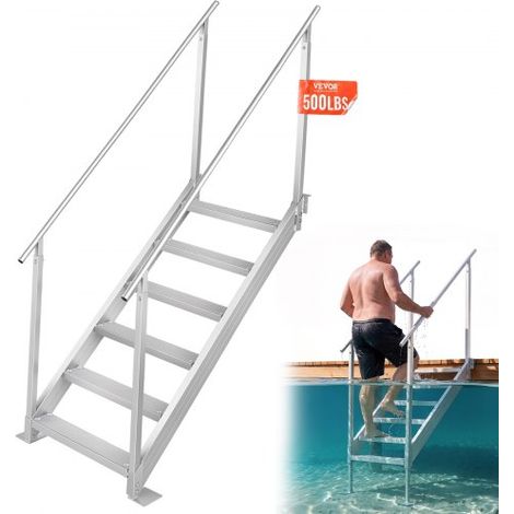 Échelle de Quai de Bateau Ponton Hauteur Réglable 109-130 cm 6 Marches en Alliage Aluminium Grande Capacité de Charge 226 kg avec Double Mains Courantes, pour Embarquement sur Bateaux, Piscine (1/4)