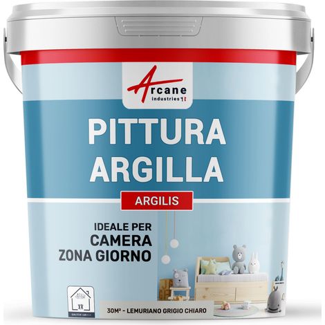 Pittura naturale all'argilla per decorare la camera dei bambini - ARGILIS - 30 m² (5 kg in 1 strato) Grigio Chiaro Lemure - ARCANE INDUSTRIES