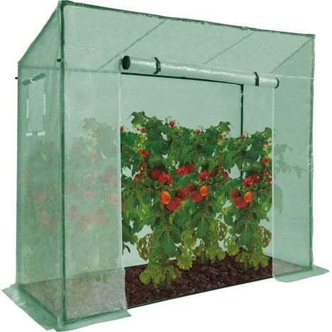 Idmarket – Serre à tomates 200x78 cm – Hauteur 146-169 cm – Bâche PE 130 gr/m² – 2 fenêtres 35x35 cm – Porte zippée pour accès facile (1/5)