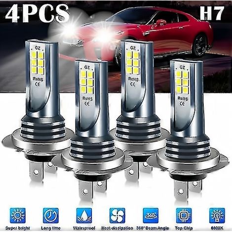 Kit d'ampoules LED H7 pour phares (4 x feux de croisement et de route) 220 W 60 000 lm 6 000 K - HKZZ (1/5)