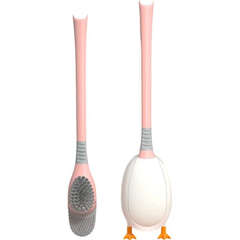 Brosse WC murale en forme de canard plongeur, poils épais, design mignon, brosse de nettoyage colorée pour la maison et l'hôtel, rose (1/5)