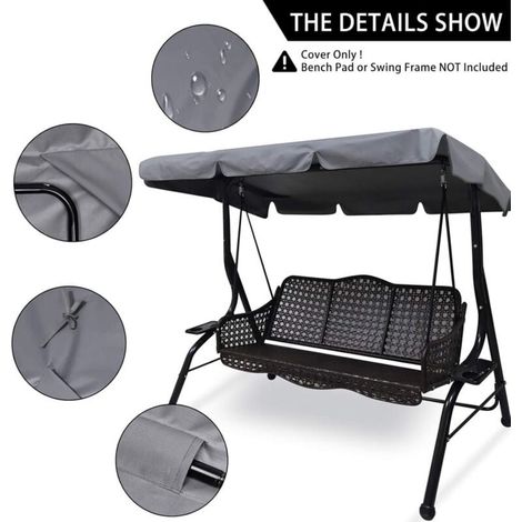 Convient pour un auvent de remplacement pour balancelle de jardin 3 places, auvent de remplacement universel pour balancelle de jardin extérieure, housse de protection UV imperméable pour auvent de re (1/5)