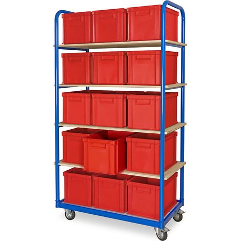 BRB Kommissionierwagen mit 5 Ebenen und 15 Behältern LxBxH 400 x 300 x 280 mm in rot (1/2)
