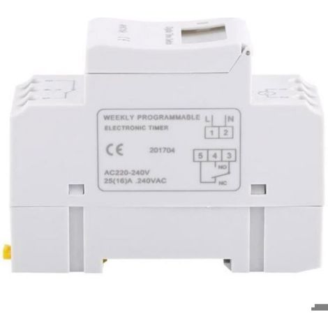 Programmateur Rail DIN - Affichage LCD - 16 Cycles ON OFF - Pour Domotique Et Industrie - 15 A 220 V - Blanc (1/2)