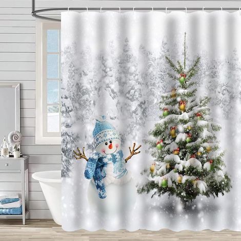 Christmas shower curtain, winter shower curtain set, pretty shower curtain sets for the bathroom (1/2)