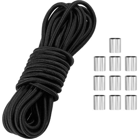6 mm x 10 m Tendeur Elastique Noir Cordon Corde Elastique pour Bache Sangle Résistant Sandow pour Bache Piscine, Bâche de Remorque Auvent Cordon Elastique Rond Extensible en Caoutchouc Latex (1/5)