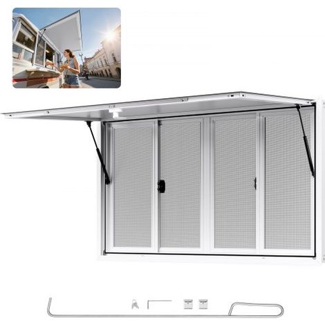 Fenêtre de Concession pour Camion Restaurant 152,4x91,5 cm, Fenêtre de Service pour Stand de Vente, Cadre en Alliage d'Aluminium, 4 Moustiquaires, Porte à Auvent et Crochet de Traction (1/3)