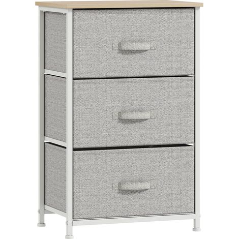 Commode à 3 tiroirs en tissu, structure en acier, coiffeuse pour salon, bureau, dressing, grise