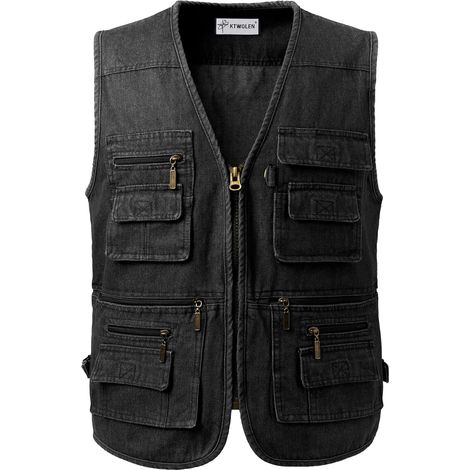 Men's Denim Vest Heavy Weight Vintage Work Denim Vest Sleeveless Multi Pockets Motorcycle Vest (1/5)