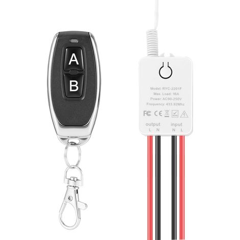 Kabelloser Wandschalter mit Empfänger, 1 Sender und 1 Empfänger mit Klemmen, 30 m Reichweite, kabellos, 3000 W, 230 V, weiß – Keine Verkabelung erforderlich (1/5)