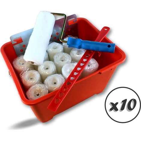 Kit peinture 13 rouleaux mousse Ø 80180 mm Monture Seau Mélangeur Grille - Lot de 10 - Rouleau polyester poils courts (1/4)