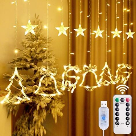Rideau lumineux de Noël, guirlande lumineuse de Noël, renne, arbre étoilé, intérieur et extérieur, 8 modes USB, décoration de Noël (1/5)