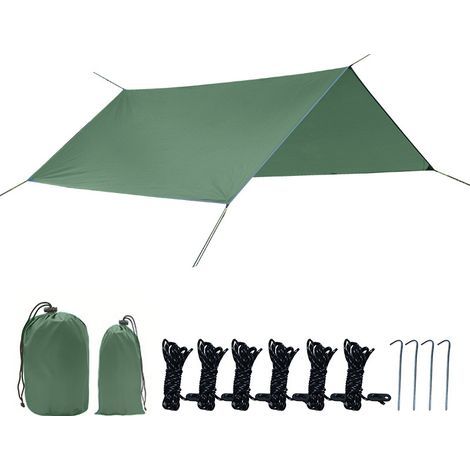 GENERIC-Bâche Anti-Pluie,3x3M Tente de Camping Tarp Shelter Sol Camping Tarp Rain Fly Toile de Tente Anti-UV Soleil Ripstop Camping Bâche Imperméable pour Randonnée Voyages,vert (1/5)
