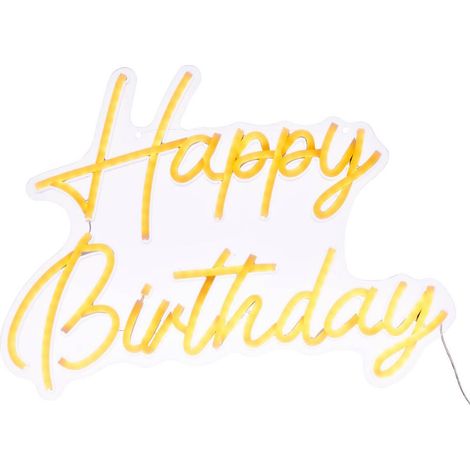 Néon LED Mural "Happy Birthday" 42cm Jaune (1/3)