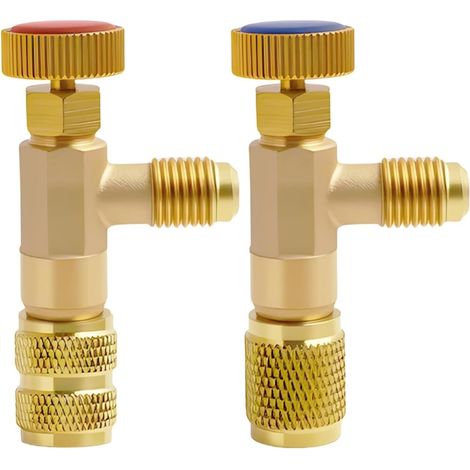 2 Pièces Flow Valve Adaptateur de Réfrigérant R410A R22, Vanne Climatisation de Débit Raccord Rapide, Soupape de Sécurité de Régulation 1/4" pour Air Conditioning Flow Valves Raccord Sécurisé (1/5)