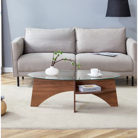 Ovale Glastischplatte aus Sicherheitsglas 104,9 x 60 x 35,6 cm, Nussbaum OKMYHOME (1/5)