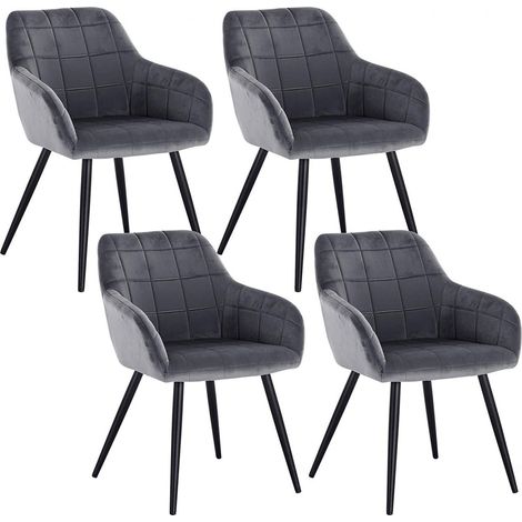 WOLTU 4 x Esszimmerstühle 4er Set Esszimmerstuhl Küchenstuhl Polsterstuhl Design Stuhl mit Armlehne, mit Sitzfläche aus Samt, Gestell aus Metall, Dunkelgrau