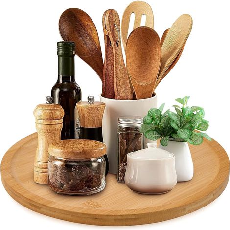 Lazy Susan Organiseur de plateau tournant en bambou – Plateau de service en bois de 30 cm pour le rangement dans la cuisine, le placard et le garde-manger (1/5)