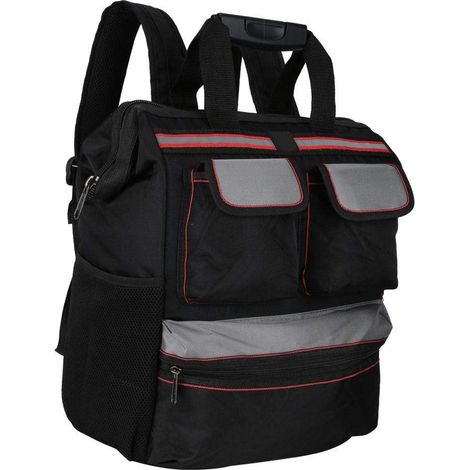 Caisse à Outils, Sac à Outils Oxford en Tissu Sac de Rangement pour Outil de Réparation Multifonctionnel Sac à Dos Électricien Fournitures(Black)