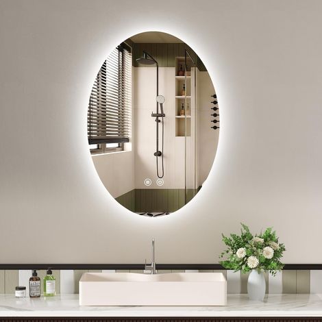 Miroir Salle de Bain avec Eclairage 60x80cm, Miroir Ovale Mural LED (1/5)