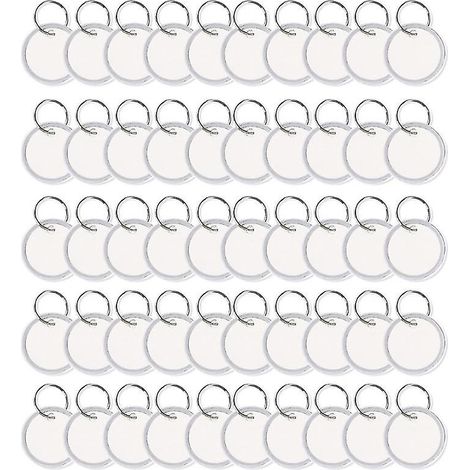 50 étiquettes porte-clés rondes vierges en papier avec anneaux brisés en métal. (1/2)