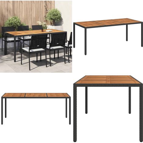 Tavolo da Giardino 190x90x75 cm Polyrattan Legno di Acacia Nero - Poly Rattan - Legno di Acacia