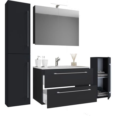 Badinos Ensemble de meubles de salle de bains A 80 cm, armoire de toilette, noir.